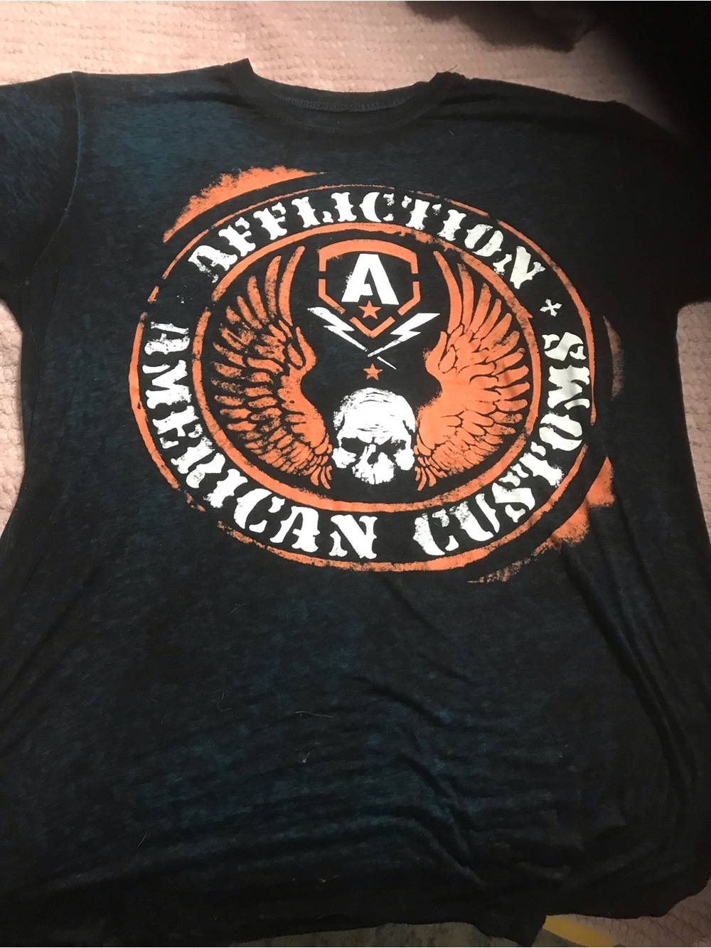 Affliction Black Short-Sleeve Tee with Orange and White Graphic